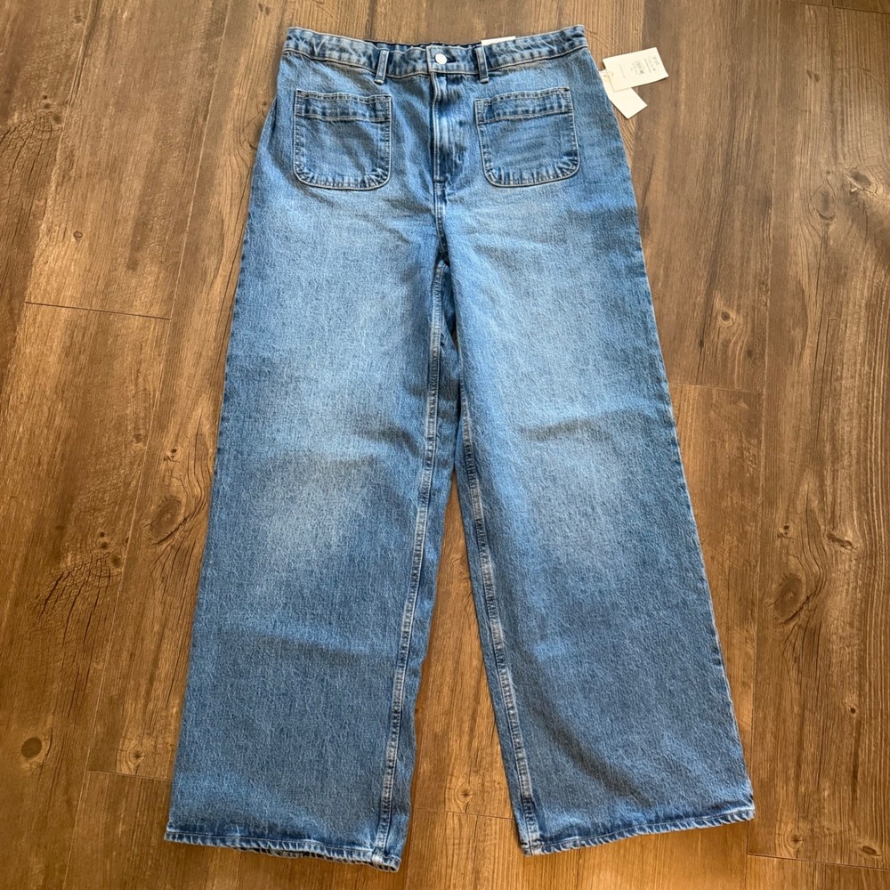 Free Assembly Patch Pocket Jean Women 16 Blue High Rise Wide Leg Tinted Country